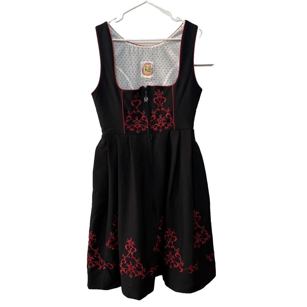 Licht Dirndl Folk Dress 14 Black‎ Red Embroidered Trachten German Oktoberfest